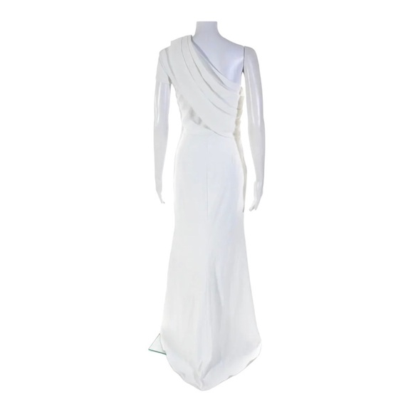 BADGLEY MISCHKA Asymmetric One Shoulder Formal Bridal Gown White Size 6 NWT - Picture 12 of 13